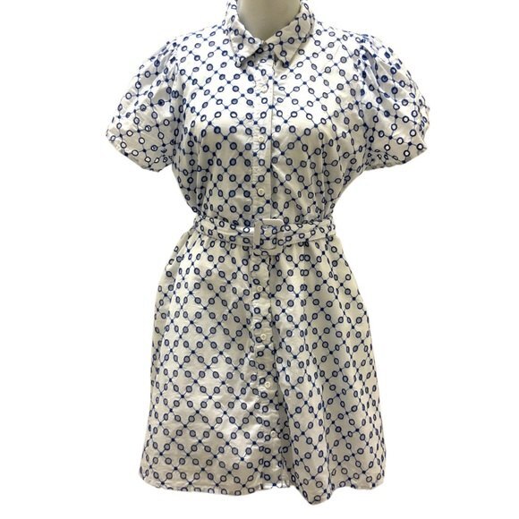 Alexis for Target Dress White & Blue Eyelet Tulip Sleeve Mini XL - Picture 2 of 10